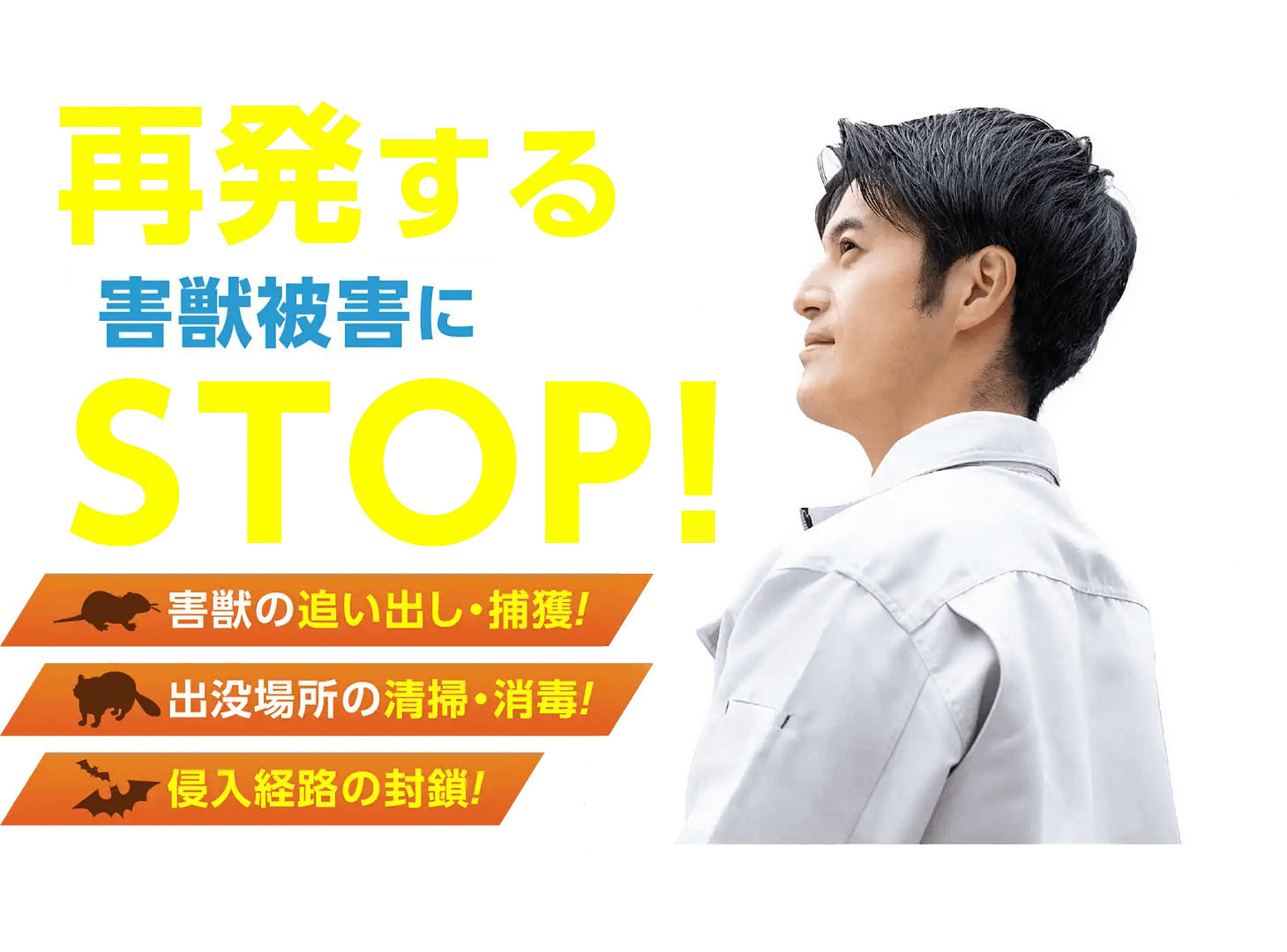 再発する害獣被害にSTOP！害獣の追い出し・捕獲！出没場所の清掃・消毒！侵入経路の封鎖!